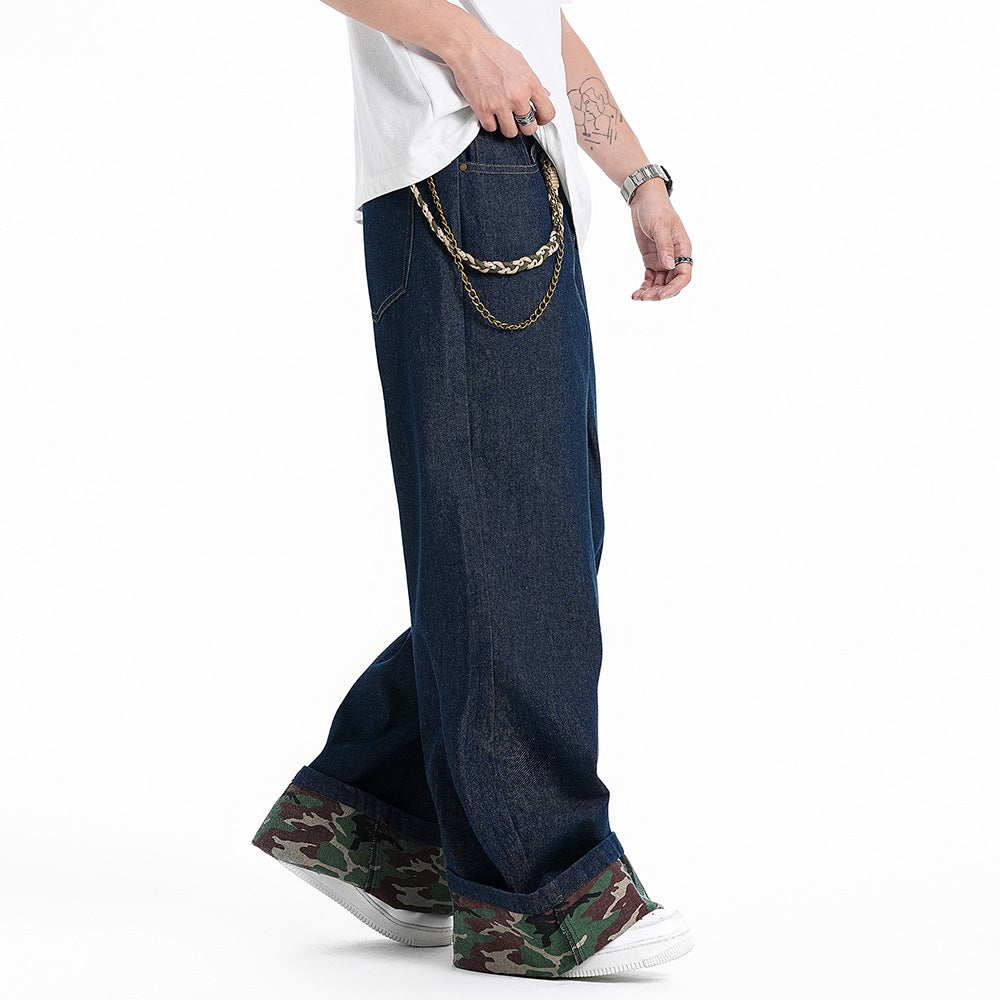 Pantalon à jambes droites pour homme, style tendance, ourlet contrasté