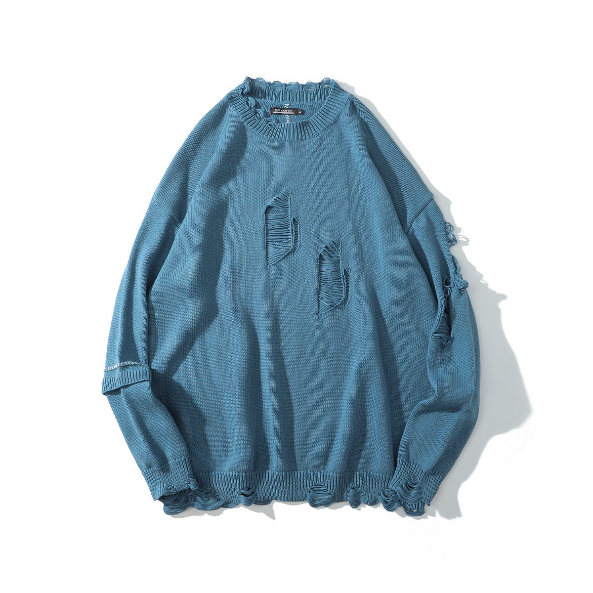 Pull col rond en laine brodée ample