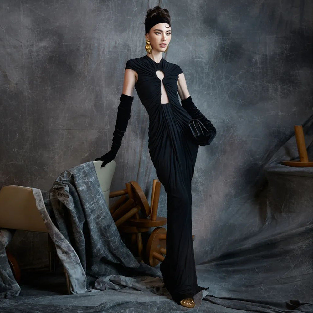 Elegant Long Mesh Hollow Retro Dress