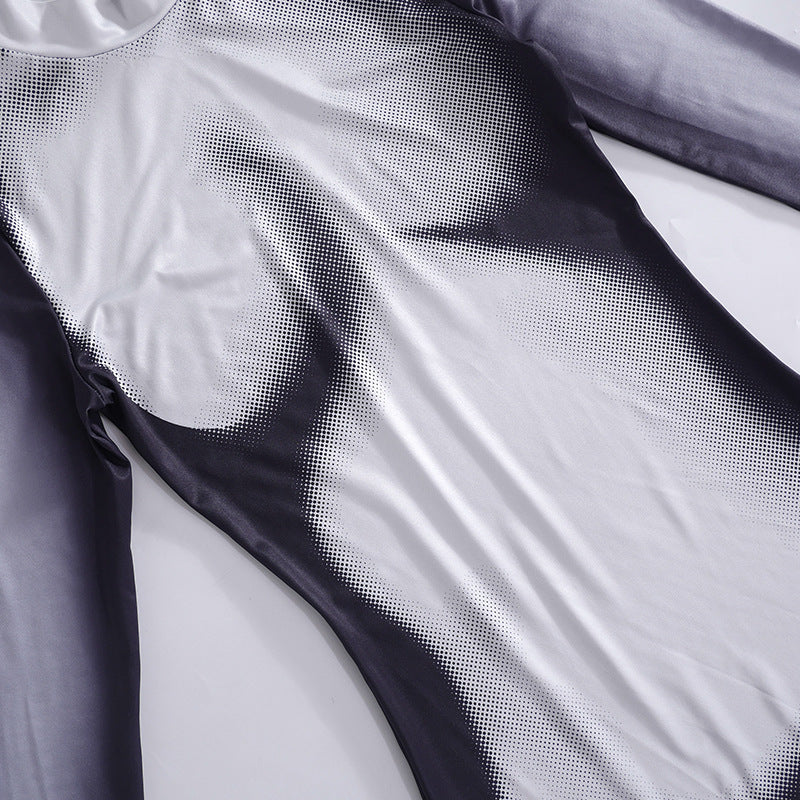 Robe courte à manches longues et col rond, imprimée, tendance et décontractée