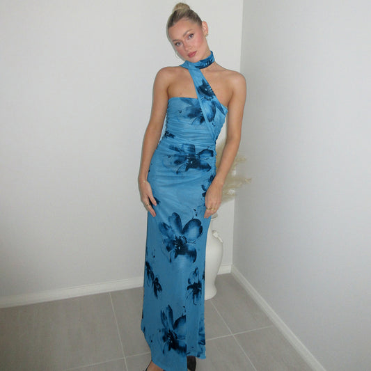 Women's Fashionable Printed Slim-fit Halter Neck Tube Dress