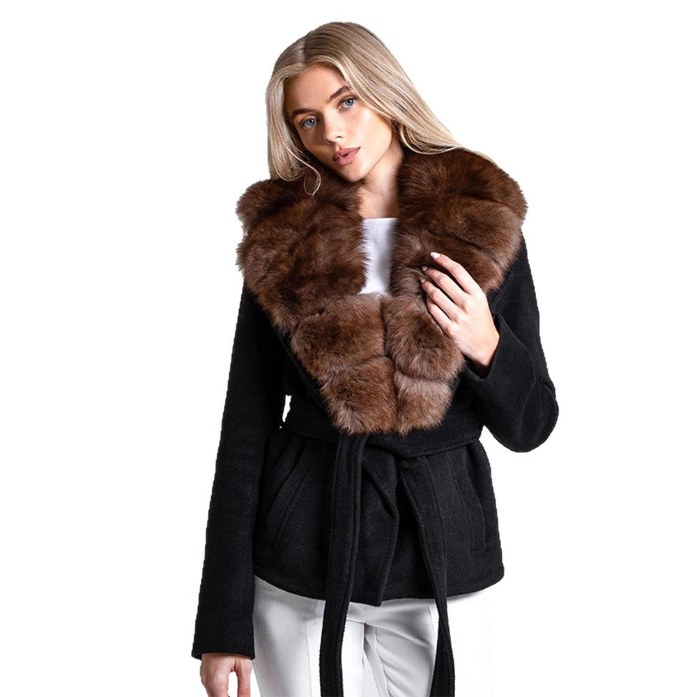 Simple And Versatile Fur Collar Coat