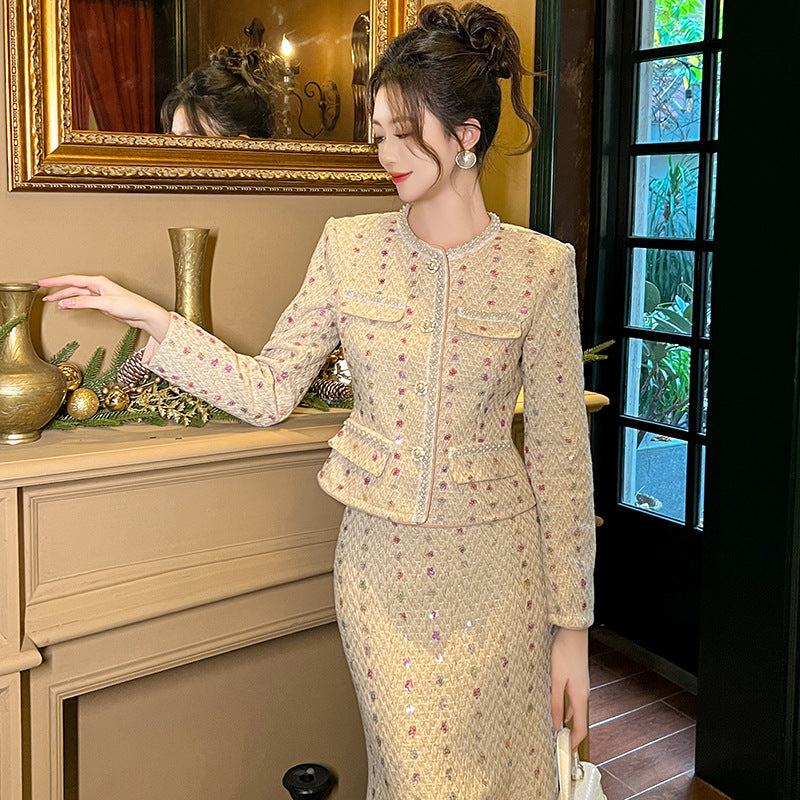 Coat Top High Waist Fishtail Skirt Two-piece Set