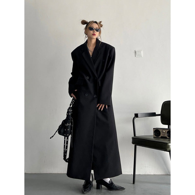 Strong Aura Profile Draping Effect Loose Slimming Korean Style Long Suit Trench Coat Coat