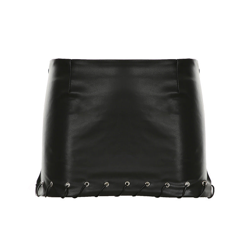 Gilet con collo alto traforato in pelle punk