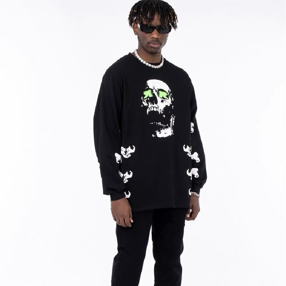 T-shirt à manches longues imprimé tête de mort pour homme