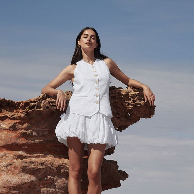 Ensemble deux pièces débardeur et jupe à pois en coton