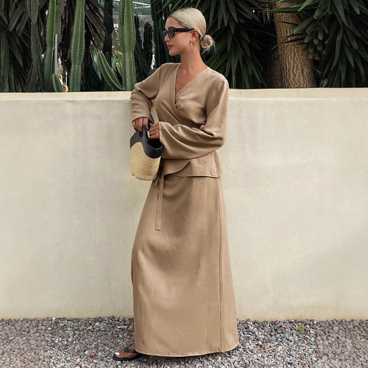 New Women's Casual Asymmetrical Lace-up Skirt Suit