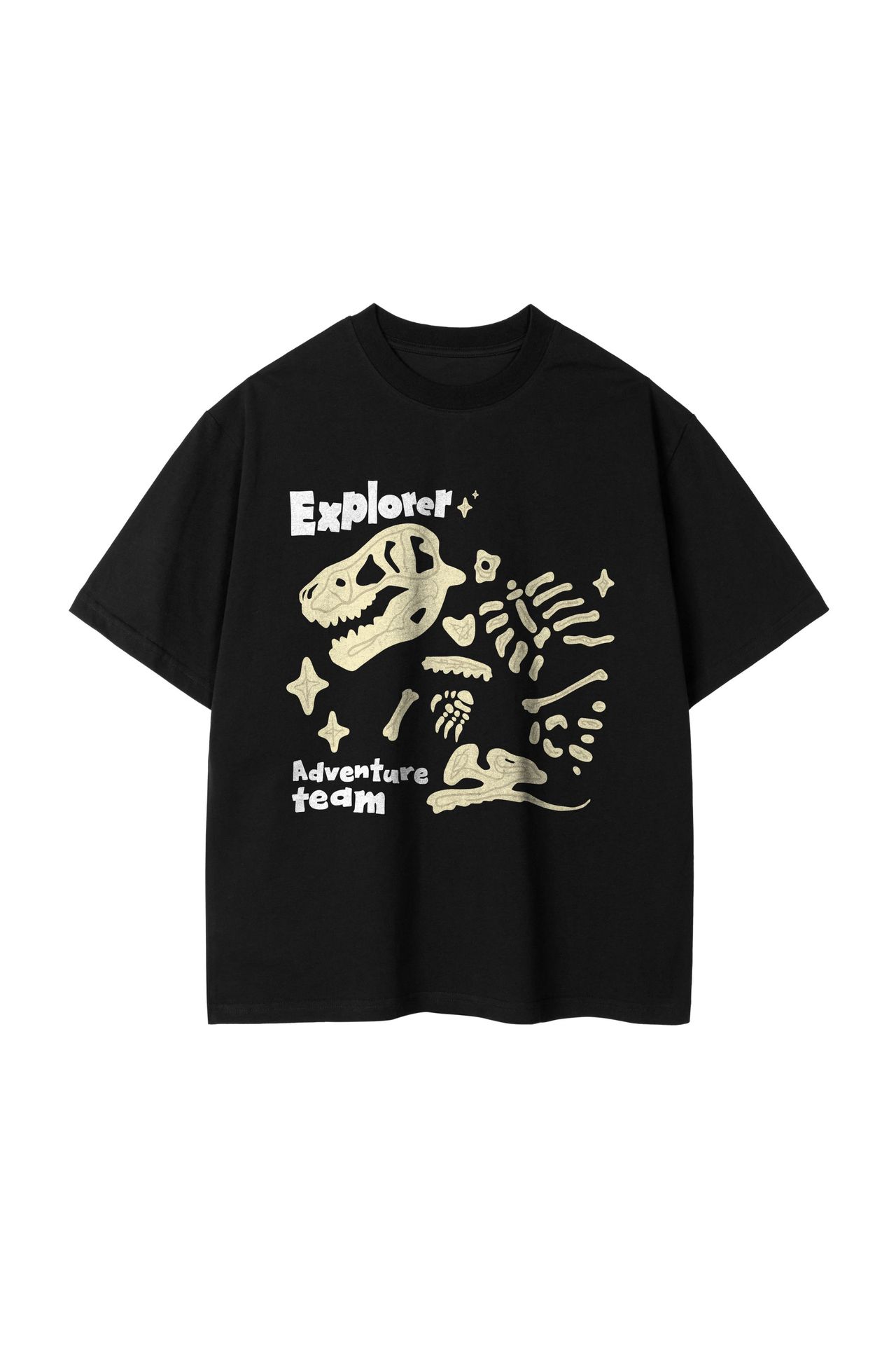 Loose Round Neck Dinosaur Loose Printed Double Yarn Cotton Short Sleeve