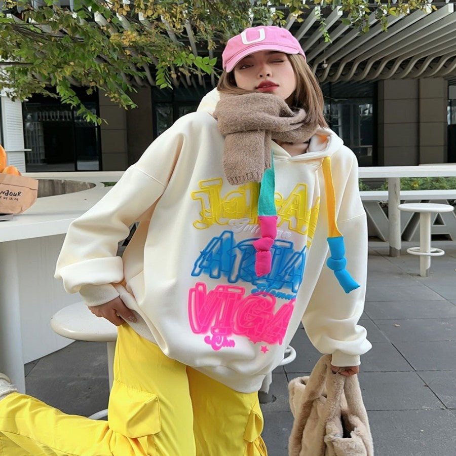 Velvet Padded Hooded Sweatshirt Loose Casual Hoodie