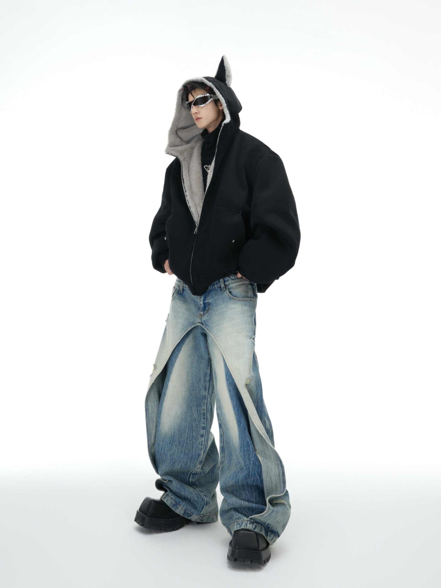 Niche Mountain Carving Plush Hooded Sweater Reversible Coat Couple Cotton Clothes