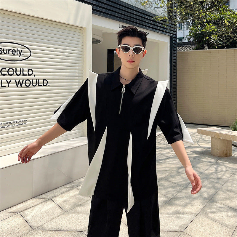 Chemise à manches courtes de couleur contrastée