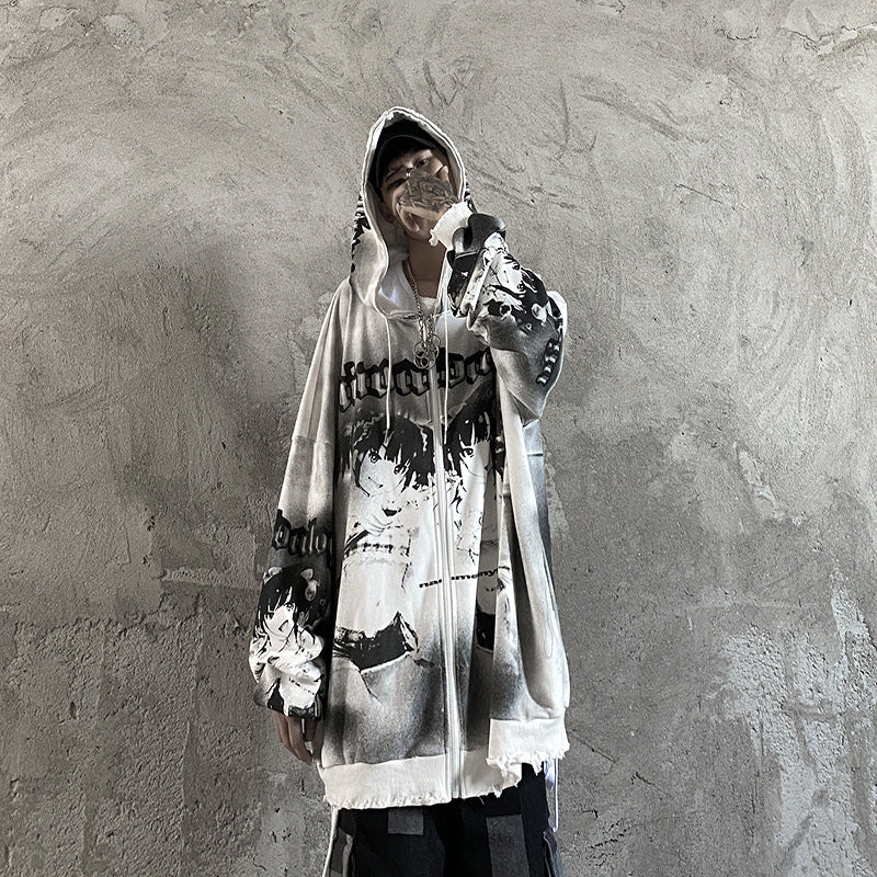 Autumn Winter Cartoon Print Cardigan Hoodie