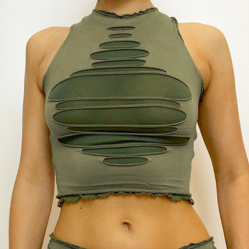 Ensemble gilet et jupe tailleur à franges de champignons irrégulières et perforées