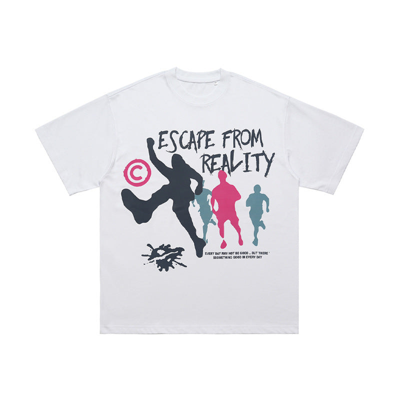 T-shirt à manches courtes imprimé tendance en coton double fil