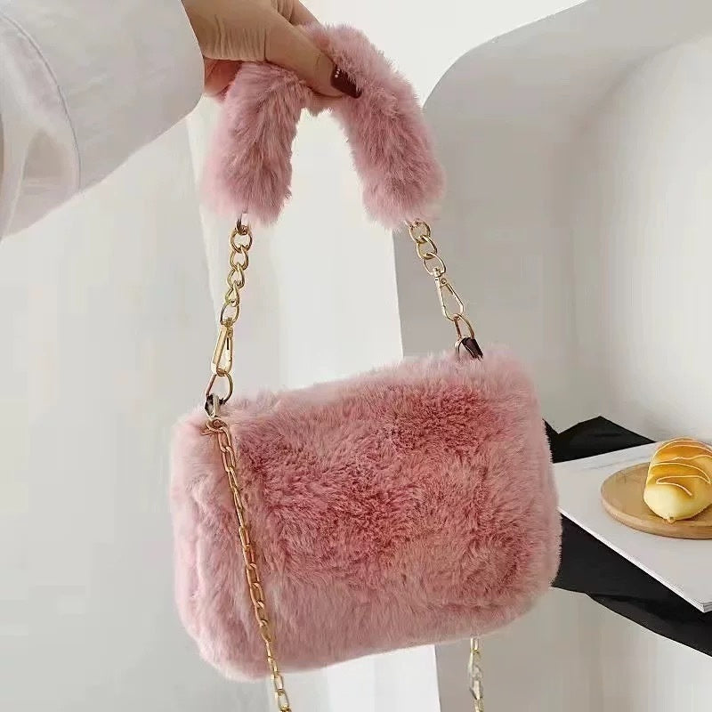 Borsa a tracolla quadrata in peluche