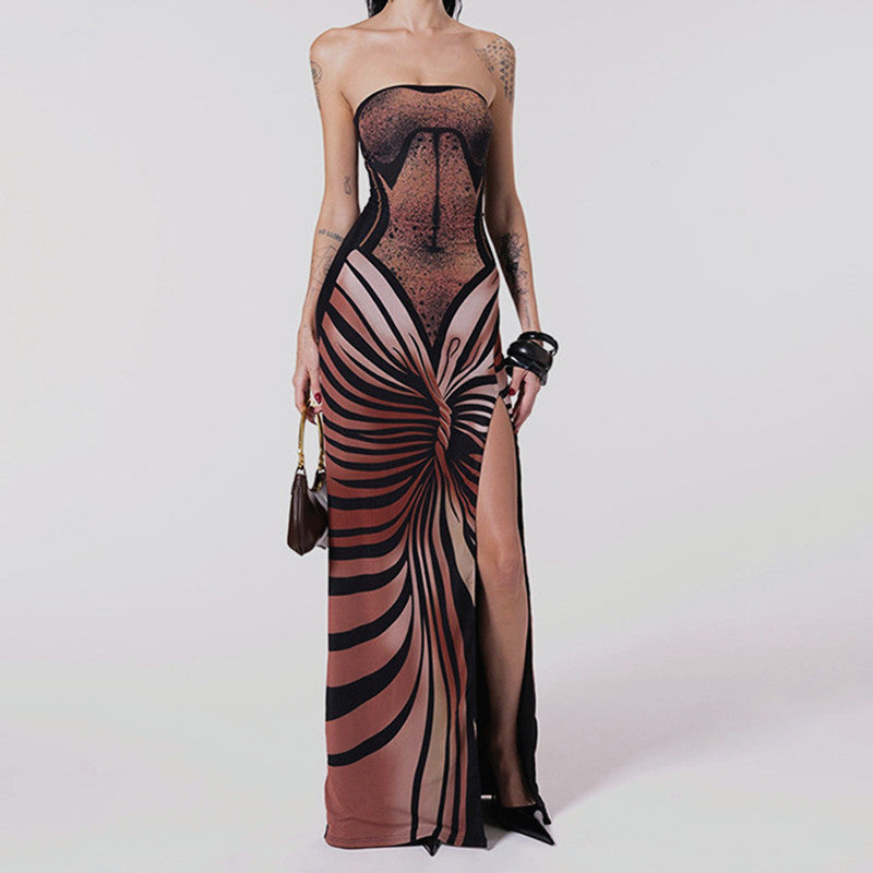 Robe tube à fente haute, robe longue à vêtements de printemps