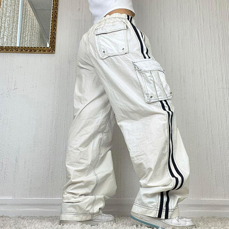 Color Contrast Stitching Webbing Elastic Waist Street Jeans