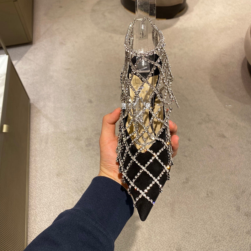 Rhinestone Mesh Pointed Toe High Heels