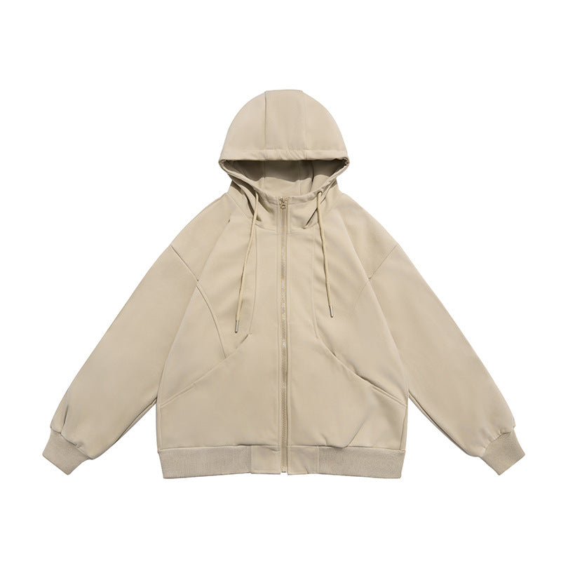 Autumn New Solid Color Stitching Hooded Heavy Couple Sweater