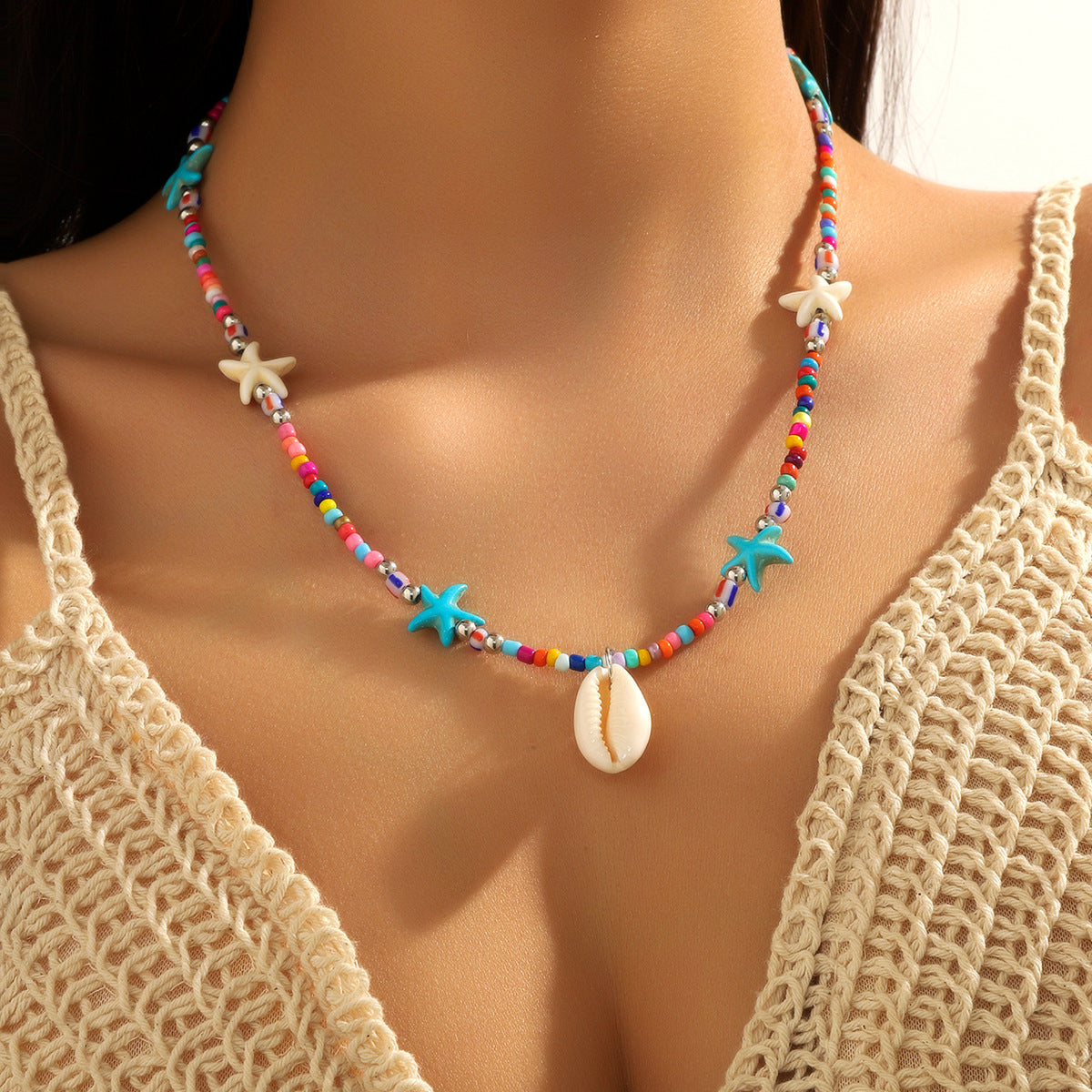 Colorful Rice-shaped Beads Stringed Beads Shell Necklace