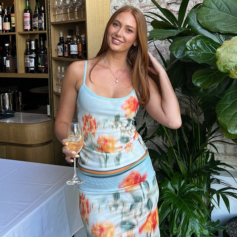 Tenue jupe fourreau slim à imprimé contrasté