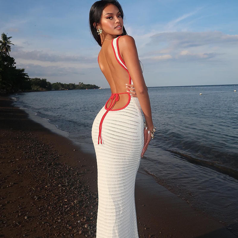 Sexy Backless Lace Up Sleeveless Versatile Knitted Dress