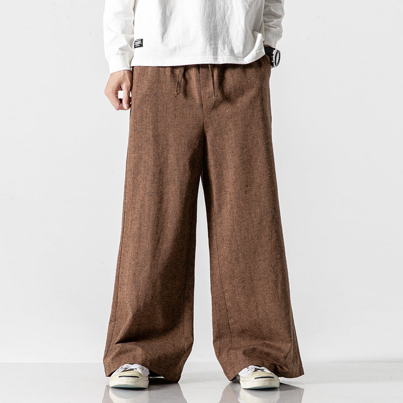 Straight-leg Pants Linen Striped Pants Harem Wide-leg Pants Casual Cotton Linen Pants