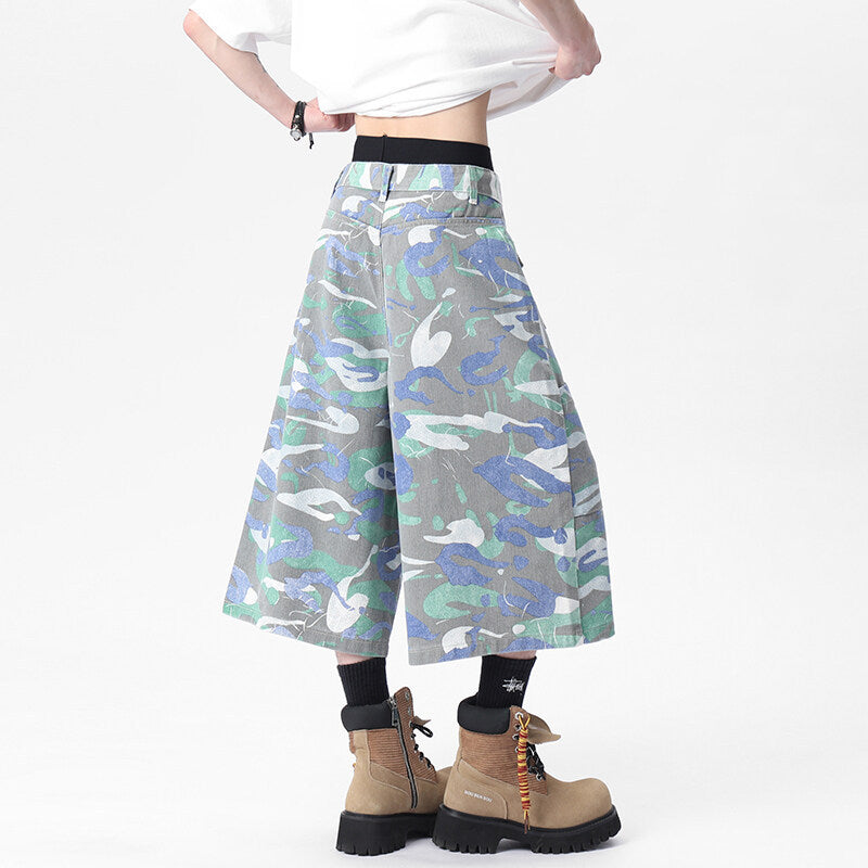 Pantalon court en denim américain avec poches et camouflage