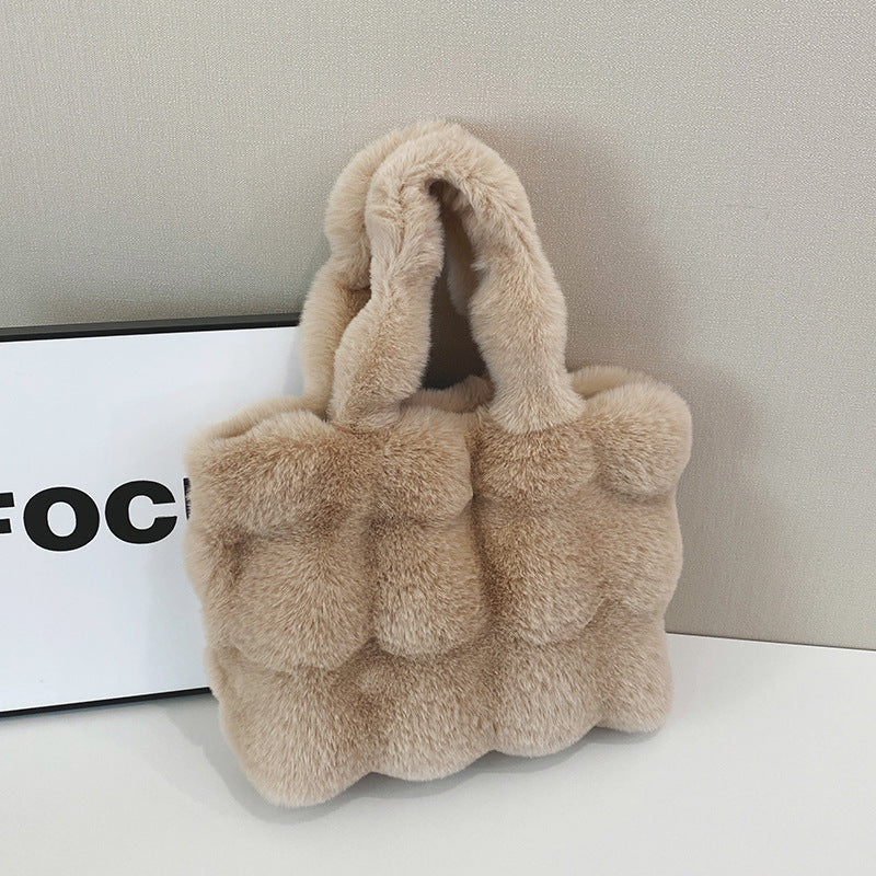 Borsa a tracolla grande e capiente in peluche da donna, nuova