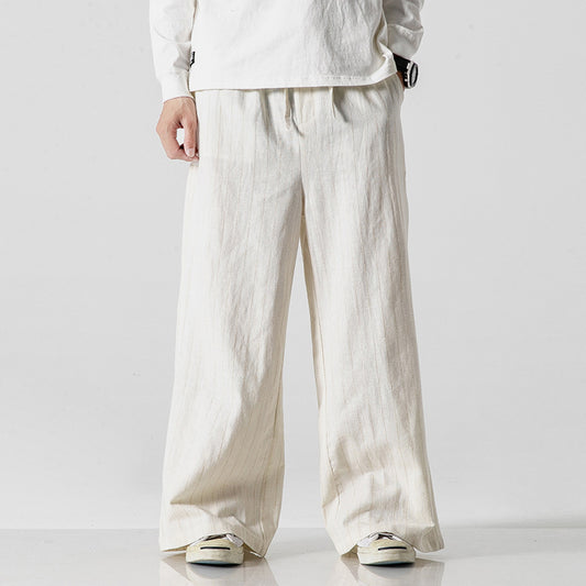 Straight-leg Pants Linen Striped Pants Harem Wide-leg Pants Casual Cotton Linen Pants