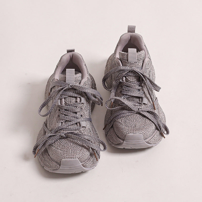 Chaussures à plateforme neuves respirantes avec strass et brides en diamant