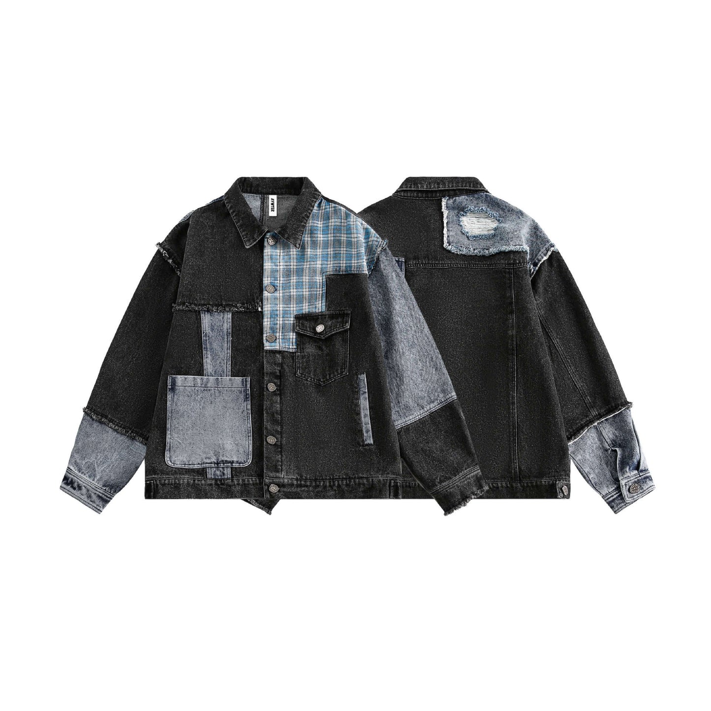 Veste en jean irrégulière à carreaux rétro