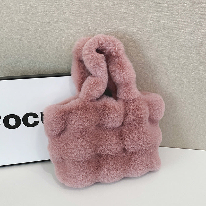 Borsa a tracolla grande e capiente in peluche da donna, nuova