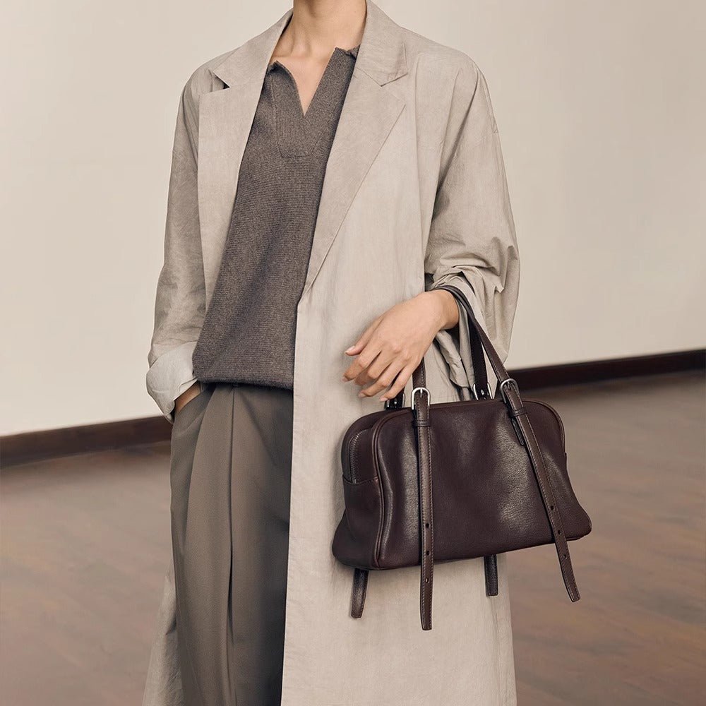 Sac à bandoulière rétro décontracté en cuir véritable de grande capacité