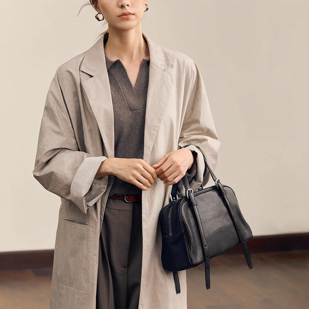 Sac à bandoulière rétro décontracté en cuir véritable de grande capacité