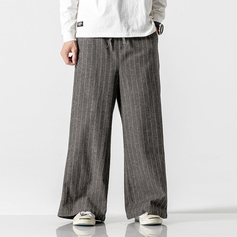 Straight-leg Pants Linen Striped Pants Harem Wide-leg Pants Casual Cotton Linen Pants