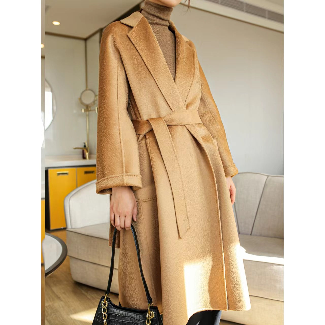 Fashion Double-sided Cashmere Water Ripple Coat