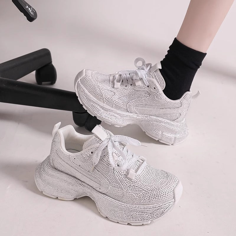 Chaussures à plateforme neuves respirantes avec strass et brides en diamant