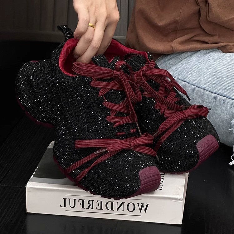 Chaussures à plateforme neuves respirantes avec strass et brides en diamant