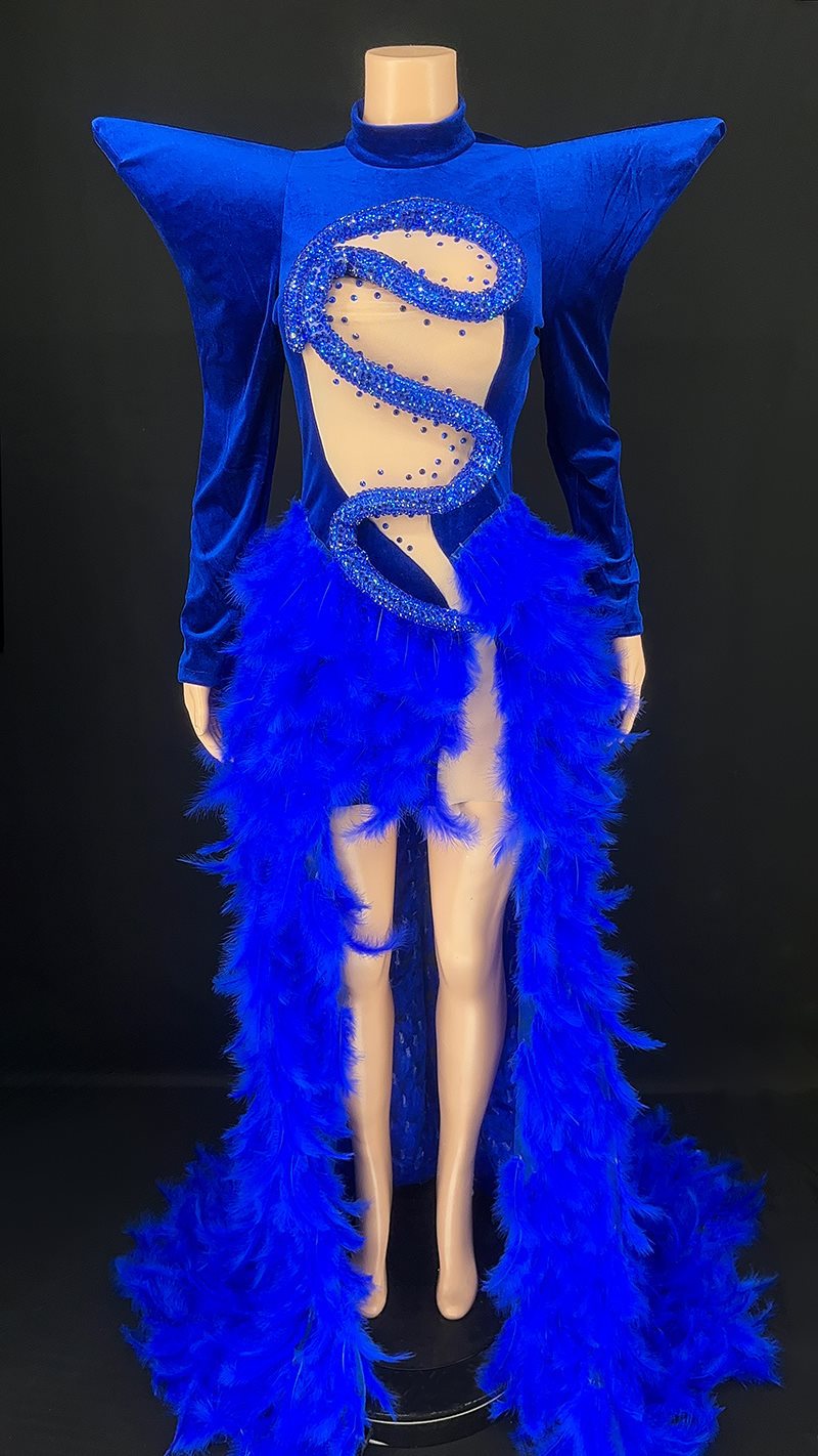Robe de soirée en plumes et strass
