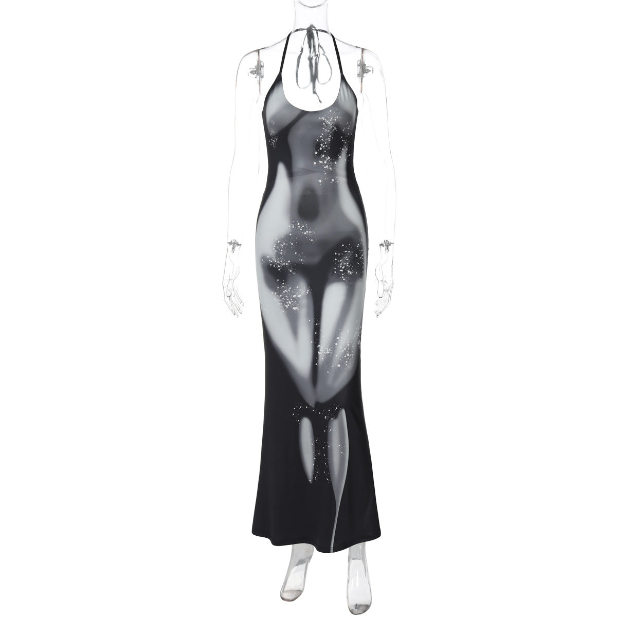 Spring New Printed Halter Slim Fit Sexy Backless Dress