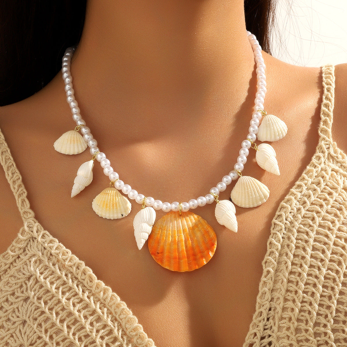 Colorful Rice-shaped Beads Stringed Beads Shell Necklace