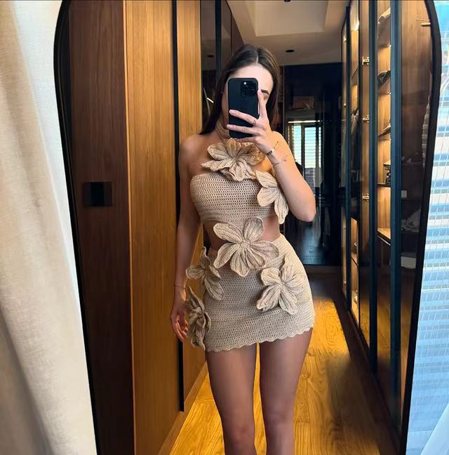 Fashion Halter Flower Cutout Beach Vacation Style Dress