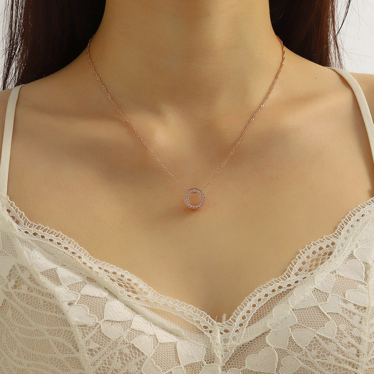 Micro Inlaid Zircon Geometric Ring Necklace