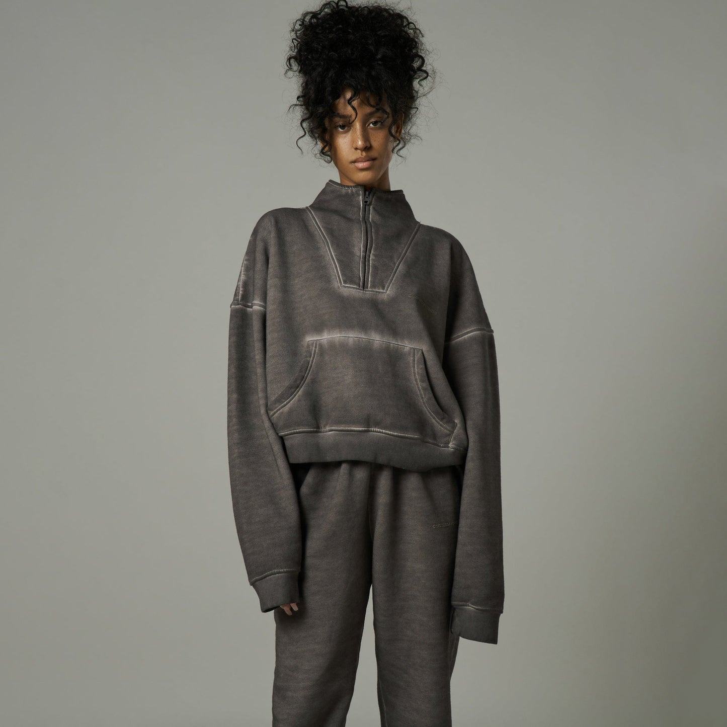 Fashionable All-match Loose Distressed Half Zipper Jacket