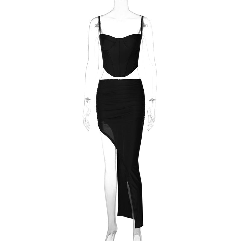 Fishbone Sling Bandeau Slim-fit Split Skirt Suit