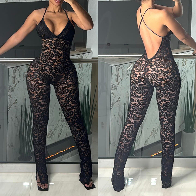 Lace See-through Tight Jumpsuit