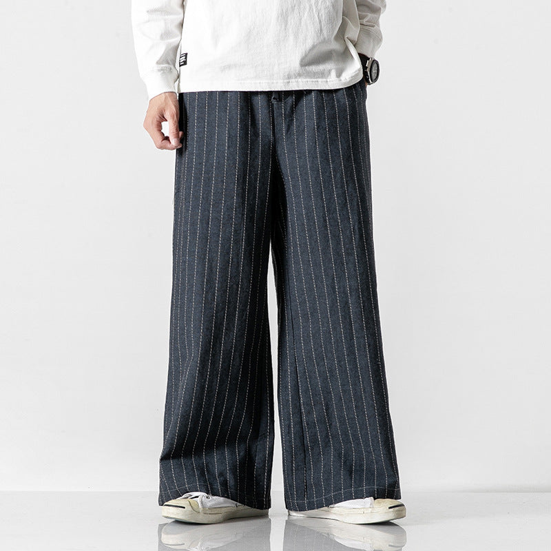 Straight-leg Pants Linen Striped Pants Harem Wide-leg Pants Casual Cotton Linen Pants