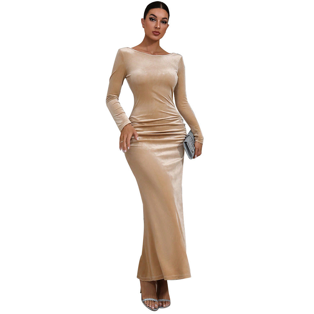 Slim Fit Sheath Long Solid Color Dress